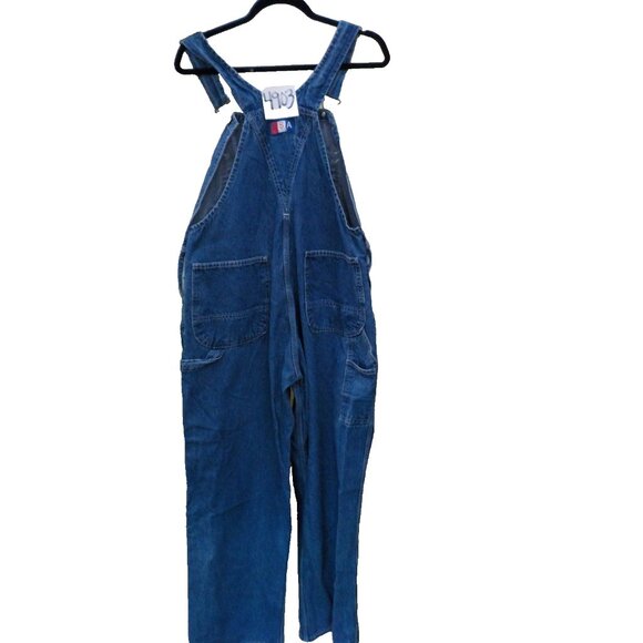 Vtg 90's USA Works 9 Pkt Bib Overalls 38x28 Blue Denim Farm Carpenter Work Wear - Picture 4 of 7